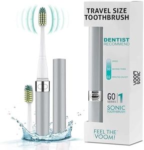 Voom Sonic Go 1 Series Travel Electric Toothbrush, Travel Toothbrushes - Battery Operated Toothbrush for Adults and Kids, Dentist Recommended Toothbrush, Portable with 2 Minute Timer (Silver)