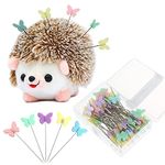 Hedgehog Pin Cushion with Pins Set Include 1 Pcs Cute Pin Cushion and 100 Pcs Butterfly Flat Head Straight Pins for Sewing DIY Projects Dressmaker Jewelry Decoration