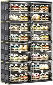 wesimple 32 Pairs Portable Shoe Storage Cabinent of 3-Step Fast Installation,Plastic Shoe Box with Magnetic Clear Door for Entryway, Enclosed Shoe Rack for Sneaker, Heels etc.. (2Row, 8Tier)