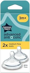 Tommee Tippee Advanced Anti-Colic Baby Bottle Teats, Medium Flow, 3+ Months, Breast-Like for a Natural Latch, Anti-Colic Valve, Soft Silicone, Pack of 2