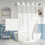 Long No Hook Slub Textured Shower Curtain with Snap-in PEVA Liner Set - 71" x 77"(75"), Hotel Style with See Through Top Window, Fabric Curtain & Waterproof Liner, White, 71x77