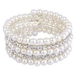 Ever Faith Austrian Crystal Wedding Layers Cream Ivory Color Simulated Pearl Strand Bracelet Clear