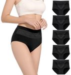 HAVVIS Women's High Waist Knickers Ladies Cotton Briefs Underwear Full Back Coverage Panties Plus Size Multipack (Brief 06-5 Pack - Black, L)