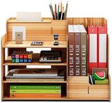 50 FITZ Wooden Desk Organiser For Office, Multi Functional Desktop Organiser. Storage For File,Pen,Tissue,Printer Paper, Calculatore Etc.(Ready Assambled) (Pack Of 1) (Symphony), Inside, Brown