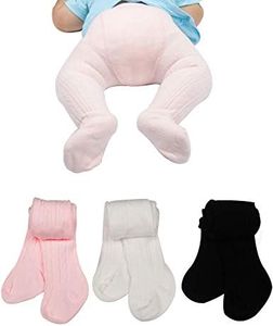 WEWINK PLUS Baby Toddler Girls Tights 3 Pack Knit Cotton Dance Leggings Pants for Infant Girl Stockings (style A twist, 6-12 month), Style a General Twist