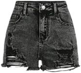 OYOANGLE Girl's Cute Butterfly Print Ripped Denim Shorts Raw Hem Jeans Shorts with Pocket Solid Black 8 Years