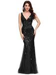 Ever-Pretty Women's Sexy V Neck Sleeveless Elegant Floor Length Long Mermaid Ball Evening Gowns Dresses Black 12UK