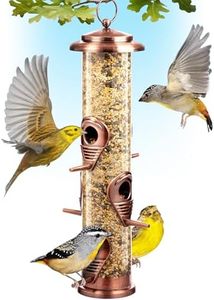 Gray Bunny Metal Bird Feeders for Outdoors Hanging, Brushed Copper Squirrel Proof Bird Feeders with Locking Lid & Adjustable Hanger, Chew-Proof, Weather Resistant 16 Inches 6 Port Bird Watching Gifts