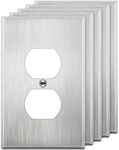 LIDER Duplex Receptacle Metal Wall Plate, Impact and Corrosion Resistant, Metal Outlet Cover, 430 Stainless Steel, Modern Decoration Upgrading, Mid-Size 1-Gang 4.88" x 3.11", Stainless Steel, 5 Pack