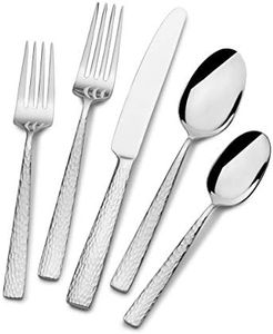 Mikasa Oliver Gleam Silverware, 18/10 Stainless Steel Cutlery 12, Inlcludes 5 Serving Untensils, 65 Piece Set, Silver