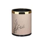 SXYLOB Luxury Metal Waste Bin 10L, Double Layer Trash Can PU Leather Covered Round Wastebasket Dust Bins for Kitchen Bathroom Hotel Office (Meihua Gold Ring)