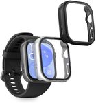kwmobile Cover Comaptible with Huawei Watch Fit 3 Covers - 2X Tempered Glass with Plastic Frame - Silver/Black