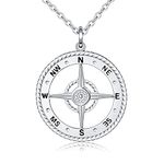 HOOHWE Compass Necklace Pendant S925 Sterling Silver Jewelry for Women Gift