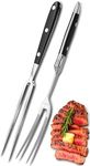 2 Pcs Carving Fork for Meat - Stainless Steel Meat Fork with Heat-Resistant Handle for Grilling, Cooking, Serving - Easy to Clean Straight and Curved Carving Utensils with Classic Two-Prong BBQ Design