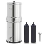 FACHIOO 1.5G Stainless Steel Gravity-Fed Water Filter System with 2 Black Purification Filter and Metal Spigot, NSF/ANSI 42 Certification, Reduces up to 99% of Chlorine, for Home, Camping, Outdoor