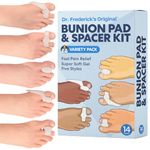Dr. Fredericks Original 14 Piece Bunion Pad & Spacer Kit - 7 Pairs of Soft Gel Toe Separators & Bunion Cushions - One Size Fits All Bunions Treatment - Fast Bunion Relief - Wear with Shoes