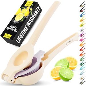 Zulay Kitchen Metal 2-in-1 Lemon Squeezer - Sturdy Max Extraction Hand Juicer Lemon Squeezer Gets Every Last Drop - Easy to Clean Manual Citrus Juicer - Easy-Use Lemon Juicer Squeezer - Cream/Purple