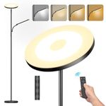 LED Uplighter Floor Lamp with Reading Lamp, 42W 4000LM Mother/Father Parent & Child Uplighter and Spotlight Design Floor Lamp, Dimmable Standing Lamp, Remote & Touch Control for Living Room Bedroom