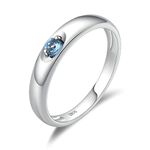 Daesar Engagement Rings for Women Sterling Silver, Promise Rings for Her Simple Solitaire Round Topaz Blue Anniversary Wedding Rings Silver Ring Size O 1/2