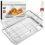 18.6”x12.8” Air Fryer Basket, YEPATER Extra Large Stainless Steel Air Fryer Basket for Oven - Air Fryer Pan and Crisper Tray with 30 Parchment Papers for Baked Fries, Bacon, Chicken