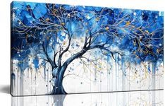 CGXART Tree Pictures Wall Decor for Living Room - Modern Blue Wall Art for Bedroom Home Office Decor Size 20" x 40"