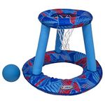 SwimWays Coop Inflatable Floating Water Pool Basketball Hoop Game w/ Spring Loaded, Twist and Fold Design, Storage Bag, and Basketball Included, Blue