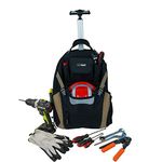 MELOTOUGH Wheeled Rolling Tool Bag Welding Backpack with Wheels for Men Heavy Duty Tool Organizer Bag with Helmet Catch (Khaki)