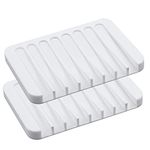 Silicone Soap Dish, 2 Pack, Self Draining Waterfall Design Bar Soap Holder, Easy Clean Kitchen Sink Soap Tray for Bathroom, Kitchen, Bath, Razor, Sponges