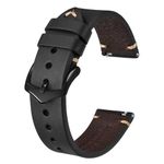 BISONSTRAP Men's Watch Bands, Hand-Stitched Leather Watch Straps, Quick Release, 21mm, Black with Black Buckle