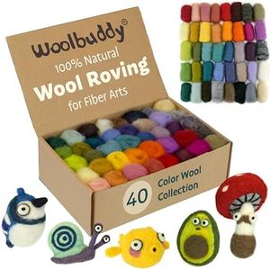 Woolbuddy Needle Felting Kit - 40 Vibrant Corriedale Wool Colors for Wet & Dry Felting – Soft, Carded Core Wool for Beginners & Artists – Premium Felting Supplies