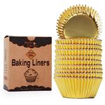 Bake Choice Non Stick 200pcs Gold Cupcake Liners for Baking, Foil Cupcake Liners, Standard Cupcake Liner, Gold Foil Cupcake Liners, Greaseproof Parchment Paper Muffin Liners for Valentine's Day