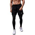 PROSHARX 2 in 1 Active Dual Pants | Men's 2 in 1 Running Pants, Gym Workout Compression Pants for Men Training Athletic Pants (in, Alpha, 2XL, Regular, Black)