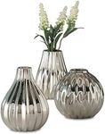 WHW Whole House Worlds Iconic Scandi Vases, Set of 3, Metallic, Silver Glazed, High Fired Stoneware, 5 Inches Each