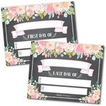 10 Floral First and Last Day of School Signs, Back to School Photo Booth Prop Chalkboard Style, 1st Preschool, Kindergarten, Pre K Grade Sign, Reusable Reversible Girl Kid Child Year 8x10 Card Stock…