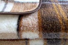 Alpenwolle Wool Blanket New Checked 100% Finest Merino Wool, Made in Germany, Beige/brown tones, 220x200