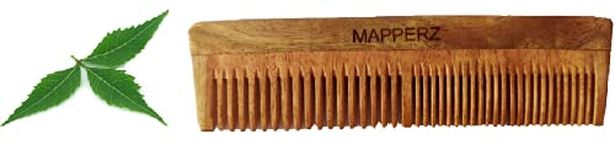 Mapperz Organic Pure Neem Wood Comb for Women & Men | Hair Growth | Anti-Bacterial, Dandruff Remover & Hair Styling Comb | Handcrafted (Regular)