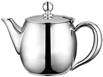 Café Olé BUT-015 Buxton Premium Stainless Steel Teapot 15oz (430ml) with Deluxe Stay Cool Handles, Spill-Free Spout, Hammered Finish, High Gloss Polish