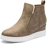 DREAM PAIRS Women’s Slip on High Top Wedge Sneakers Hidden Heel Platform Wedgie Ankle Booties,Size 5,Taupe/pu,DAB218