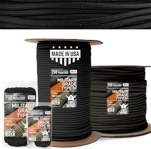 Three Vikings Paracord Rope - 100% Nylon 11 Strand Core - Type IV 750lb - Stronger Than Basic Paracord 550 Cord - Made in USA - Available in Continuous Spools and Many Colors - Black - 25 ft