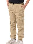 NATUST Boys Cargo Trousers Kids Elastic Waist Joggers Multi Pockets Casual Pants Khaki 13-14 Years