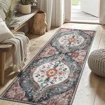 2x6 Hallway Runner Rug Non Slip Machine Washable Throw Rug Bedside Mat Carpet Low Pile Water Repellent Soft Distressed Mat for Kitchen Bedroom Living Room Entryway(Beige/Orange,2x6ft)