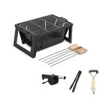 Peng Essentials Envelope Barbeque Grill Set with Accessories for Home | One-Step Openable & Foldable | Charcoal Griller BBQ with 5 Skewers, Tong, 1 Air Blower and Carry Bag