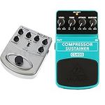 Behringer BDI 21 Bass Amp Modeler/DI Guitar Effects Pedal & COMPRESSOR/SUSTAINER CS400 Ultimate Dynamics Effects Pedal,Green