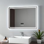 EMKE 800 X 600 mm LED Illuminated Bathroom Mirror with Shaver Socket Bluetooth, Wall Mounted Bathroom Mirrors with Touch Sensor Anti Fog Adjustable Brightness for Makeup Cosmetic