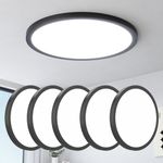 Mivaancen 6PK 15.8 Inch Black LED Flush Mount Ceiling Light,42W,5000LM,3000k,4000k,6000k CCT Selectable,Surface Mount LED Light Fixture for Bedroom,Kitchen,Hallway,0.98 Inch Thickness Round.