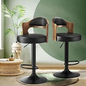 Oikiture Bar Stools Set of 2 Bar Stools Home Kitchen Swivel Bar Chair in 57-77cm Seat Height with Gas Lift Metal Leather for Home Bar Dining Room Black