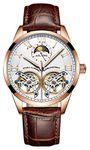 B BINGER Men's Skeleton Watches Automatic Mechanical Ailang Watch with Dual Balance Wheels (Gold White)