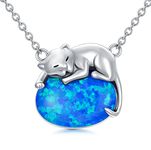 PLATYCO Cat Necklace 925 Sterling Silver Blue Opal Pendant Necklace Gift for Classy Women