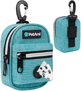 PetAmi Dog Poop Bag Holder | Dog Waste Bag Dispenser with Clip for Leash and Belt | Portable Fabric Doggy Waste Bag Holder for Walking Hiking Running Travel - With One Roll of Dog Bag (Teal Blue)