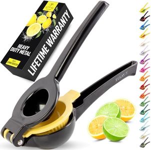 Zulay Kitchen Metal 2-in-1 Lemon Squeezer - Sturdy Max Extraction Hand Juicer Lemon Squeezer Gets Every Last Drop - Easy to Clean Manual Citrus Juicer - Easy-Use Lemon Juicer Squeezer - Black/Yellow